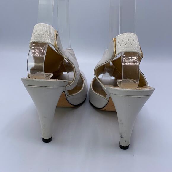Looky White Leather Slingback Peep Toe Cutout Heeled Sandals Bootie Size 36 US 6 - Picture 5 of 16